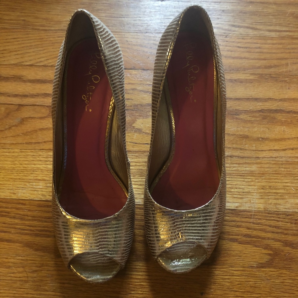 EUC Lily Pulitzer Peep Toe Wedges